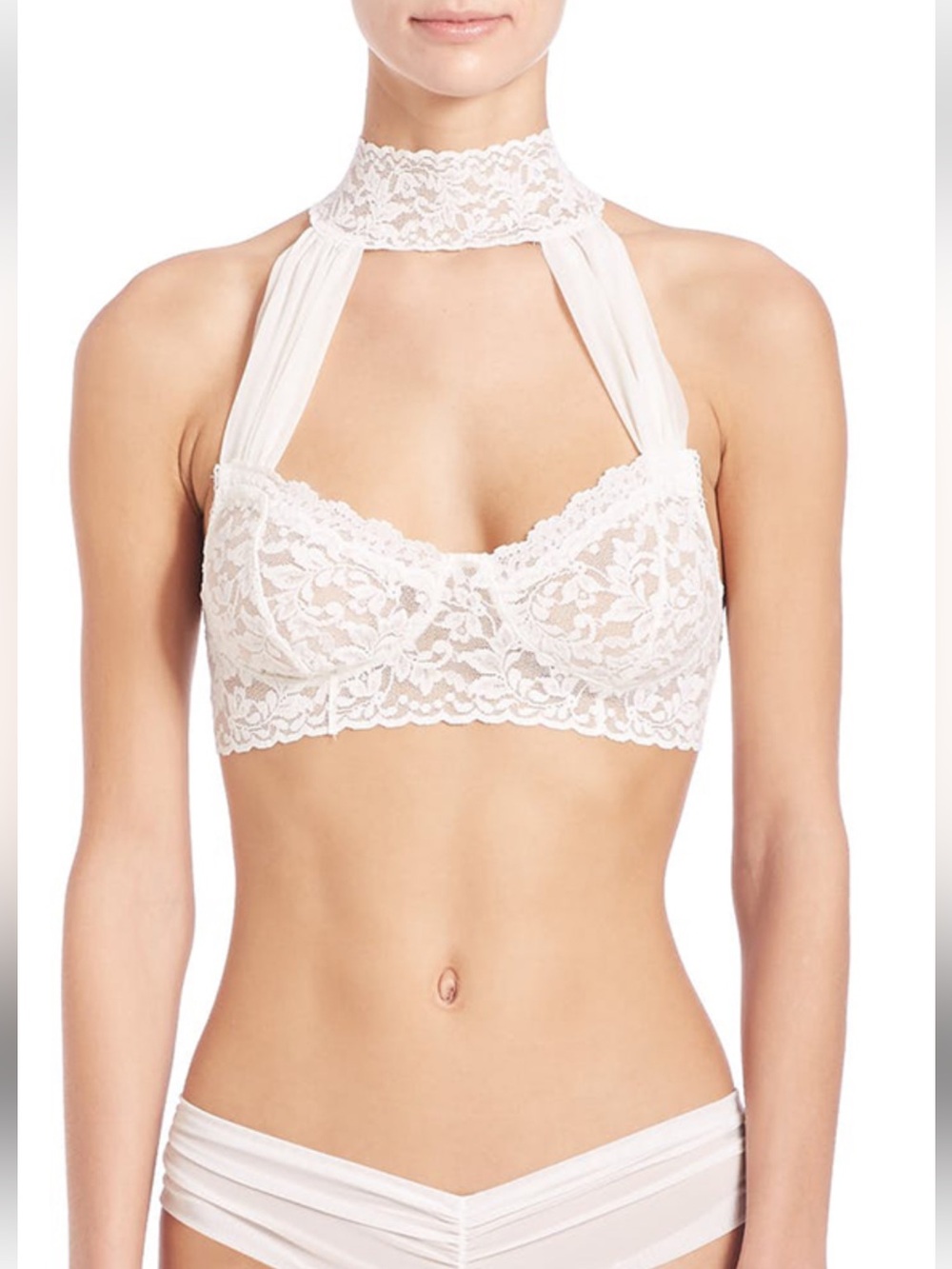 Hanky Panky White Lace Halter Bralette with High Neck XS After Midnight Bridal